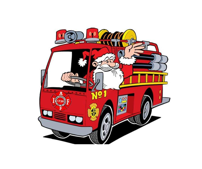 Santa driving a firetruck